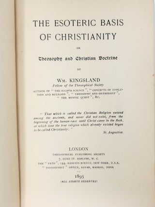 The Esoteric Basis of Christianity, or Theosophy and Christian Doctrine