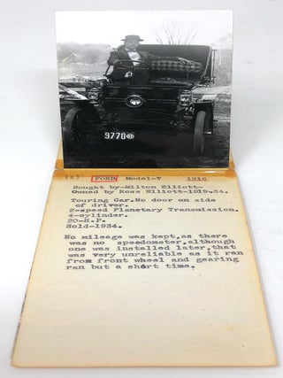 Handmade Album of Automobile Purchases, Records, and Photographs, 1908-1965: The 1908 Croxton-Keeton Jewel 2-passenger car, the 1916 Ford Model-T Touring Car, the 1929 Ford Model-A 4-door Sedan, the 1936 Chevrolet Standard, the 1950 Ford V-8 Model BODA, the 1954 Ford V-8 4-door Sedan, the 1965 Ford Falcon