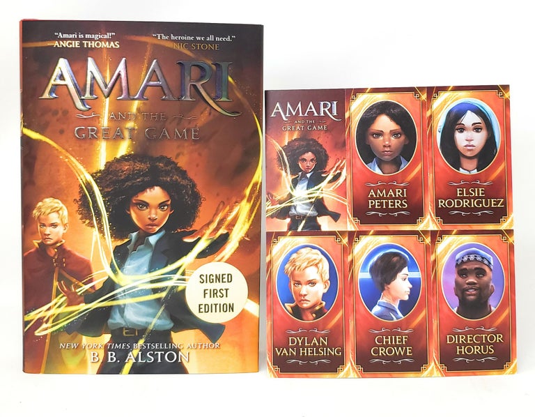 Item #11801 Amari and the Great Game SIGNED FIRST EDITION WITH CHARACTER CARDS. B. B. Alston, Godwin Akpan, Illust.