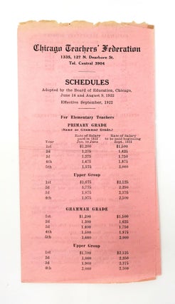Item #12825 1922 Chicago Teachers' Union Pay Scedule (Ephemera). Mary M. Abbe, Frances E. Harden,...