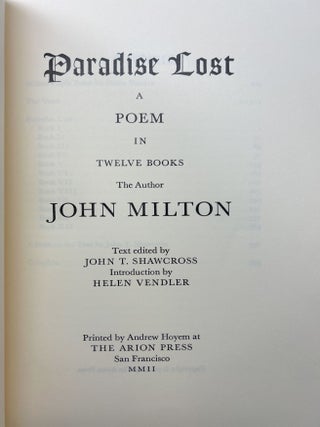Paradise Lost: A Poem in Twelve Books with Prospectus and Christmas Printing of On the Morning of Christ's Nativity LIMITED EDITION