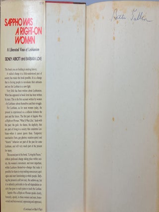 Sappho Was a Right-On Woman: A Liberated View of Lesbianism FIRST EDITION WITH PROVENANCE
