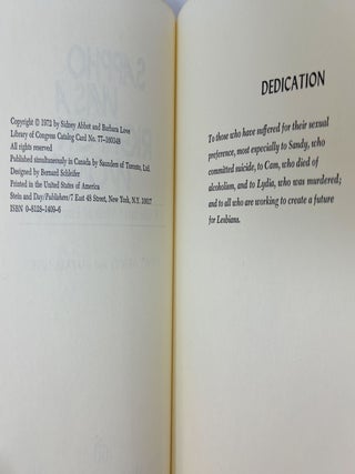 Sappho Was a Right-On Woman: A Liberated View of Lesbianism FIRST EDITION WITH PROVENANCE