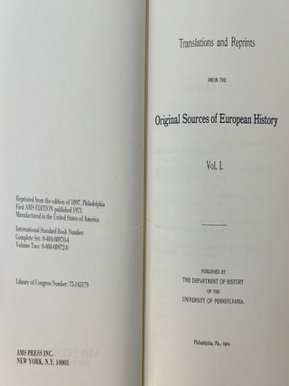Translations and Reprints from the Original Sources of European History, 6 Volume Set