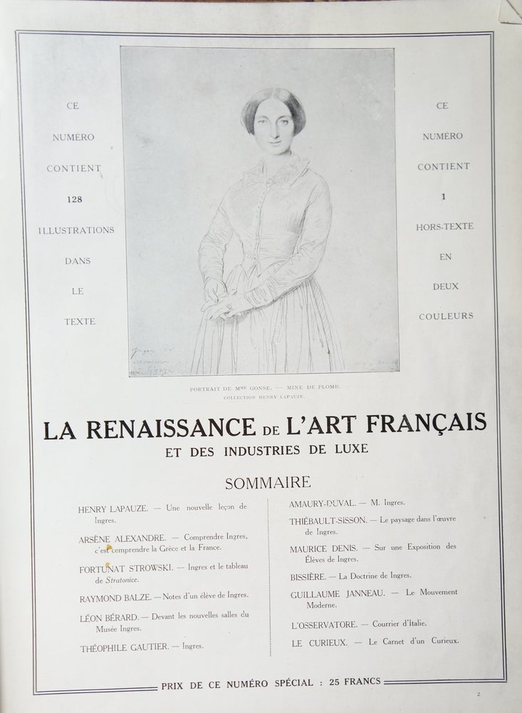Item #2786 La Renaissance de L'Art Francais et des Industries de Luxe: L'Exposition Ingres. Ce numero contient 128 illustrations dans le texte. Ce numero contient 1 hors-texte en deux coleurs.