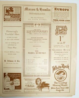 1926 Carnegie Hall Programs: Song Recital by Mme. Maria Kurenko on January 16th; Oratorio Society of New York's Elijah (Mendelssohn) on February 12th; Song Recital by Mary Lewis on February 28th; Song Recital by Dusolina Giannini on February 28th; violinist Fritz Kreisler on April 3rd; Oratorio Society of New York performing Bach's Mass in B Minor on April 17th [Six Programs from the year 1926 at Carnegie Hall]