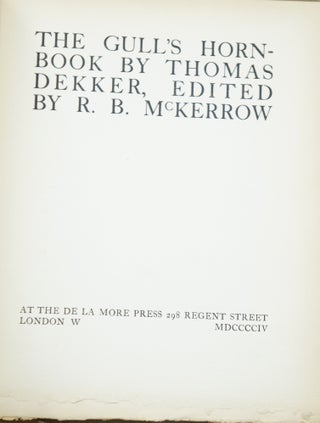 Item #4078 The Gull's Hornbook (The King's Library). Thomas Dekker, R. B. McKerrow