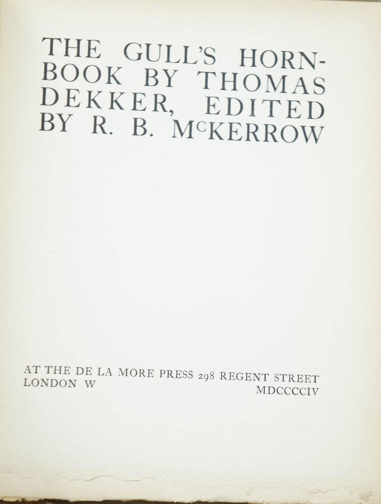 Item #4078 The Gull's Hornbook (The King's Library). Thomas Dekker, R. B. McKerrow.