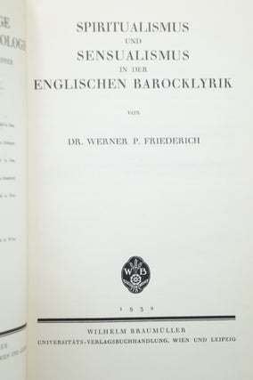 Item #4080 Spiritualismus und Sensualismus in der Englischen Barocklyrik (Wiener Beitrage zur...