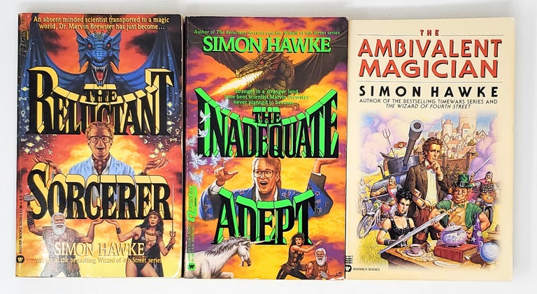 Item #9056 [Complete Three Volumes of the The Reluctant Sorcerer Series] The Reluctant Sorcerer; The Inadequate Adept; The Ambivalent Magician. Simon Hawke, Don Puckey, Dave Mattingly, Cover Design, Cover Illustration.